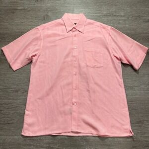 BUGATCHI Uomo Shirt‎ Mens Large Pink Button Up Short Sleeve Pocket Vintage Modal